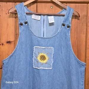 Carolina Blues Denim Sunflower Dress Pinafore Overalls Women 2X